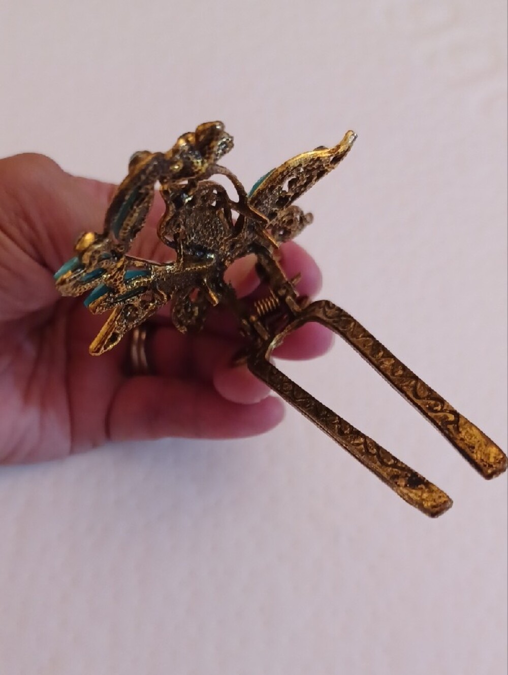 Gold-Tone Floral Hair Clip with Turquoise Stones - Picture 2 of 8